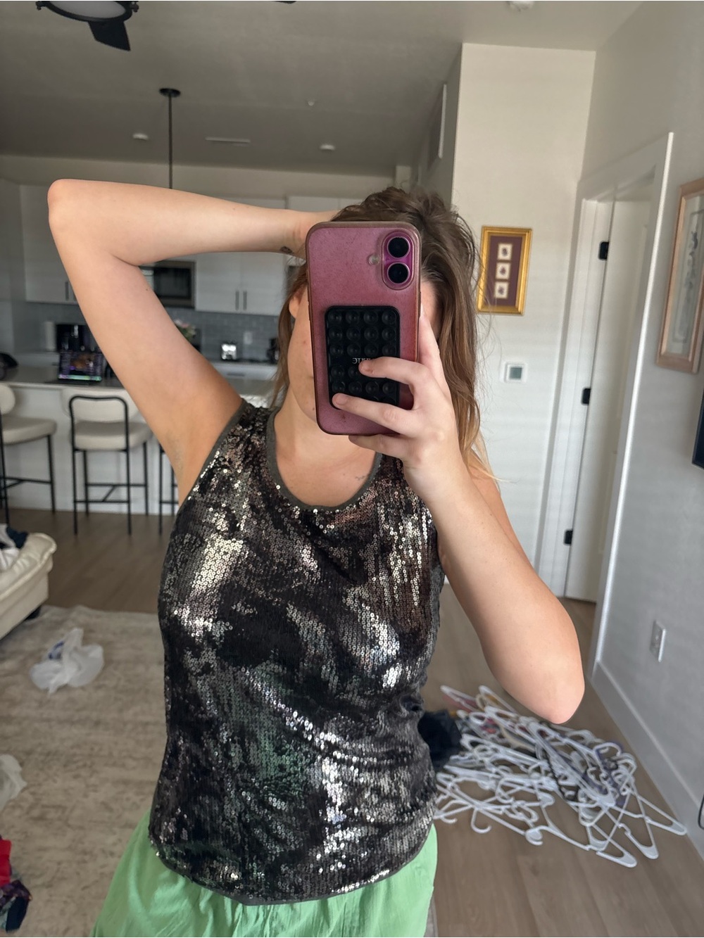 Women's Black Sequin Tank Top with Scoop Neck